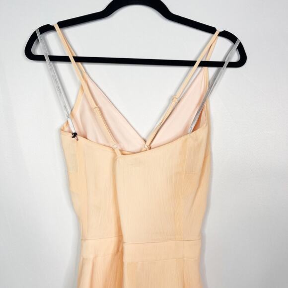 New Revolve Lovers + Friends XSmall XS Peach Orange Faux Wrap Dress with Lace - Picture 7 of 12